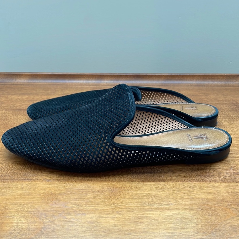 FRYE Gwen Perf Slide Black suede Leather Mules